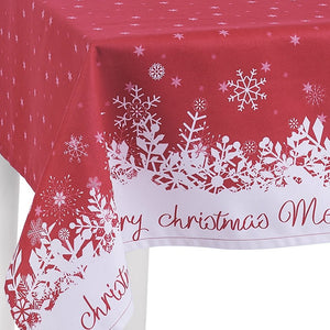 Homeroots 84" Merry Christmas Printed Rectangle Tablecloth In Red  Polyester 376819