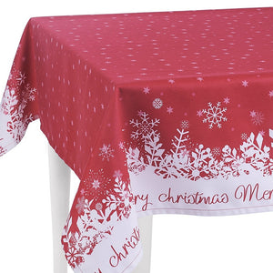 Homeroots 84" Merry Christmas Printed Rectangle Tablecloth In Red  Polyester 376819