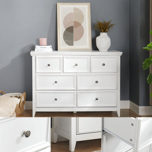 English Elm Modern 7 Drawers Dresser with Unique Feet, Smooth Glide Drawers and Metal Handles for Stylish Storage White W2275P149784