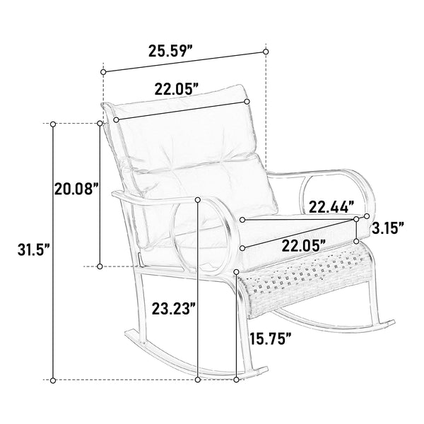 English Elm 3 Pieces Patio Furniture Set – Comfortable Rocking Bistro Chairs & Coffee Table For Outdoor Relaxation W640P256783