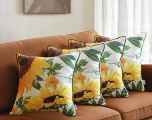 Homeroots Set Of 4 18" Sunflowers Throw Pillow Cover In Multicolor   376852