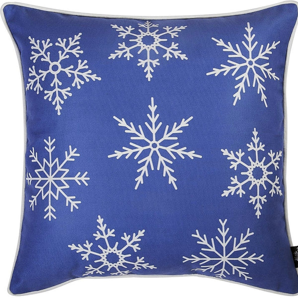 Homeroots Set Of 4 18" Christmas Snowflakes Throw Pillow Cover In Blue   376858