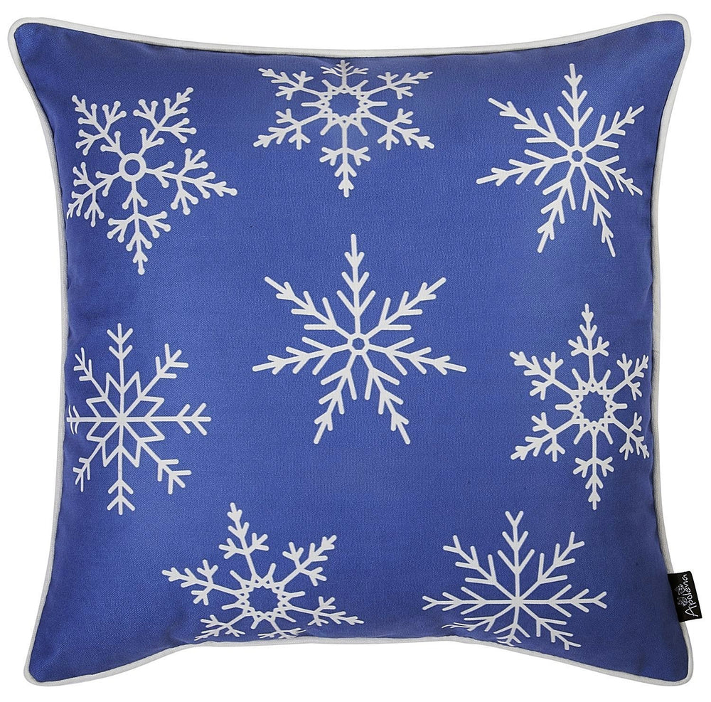 Homeroots Set Of 4 18" Christmas Snowflakes Throw Pillow Cover In Blue   376858