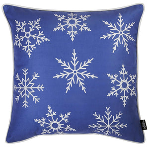 Homeroots Set Of 4 18" Christmas Snowflakes Throw Pillow Cover In Blue   376858