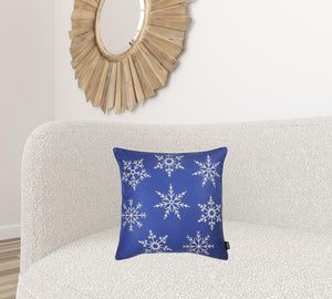 Homeroots Set Of 4 18" Christmas Snowflakes Throw Pillow Cover In Blue   376858