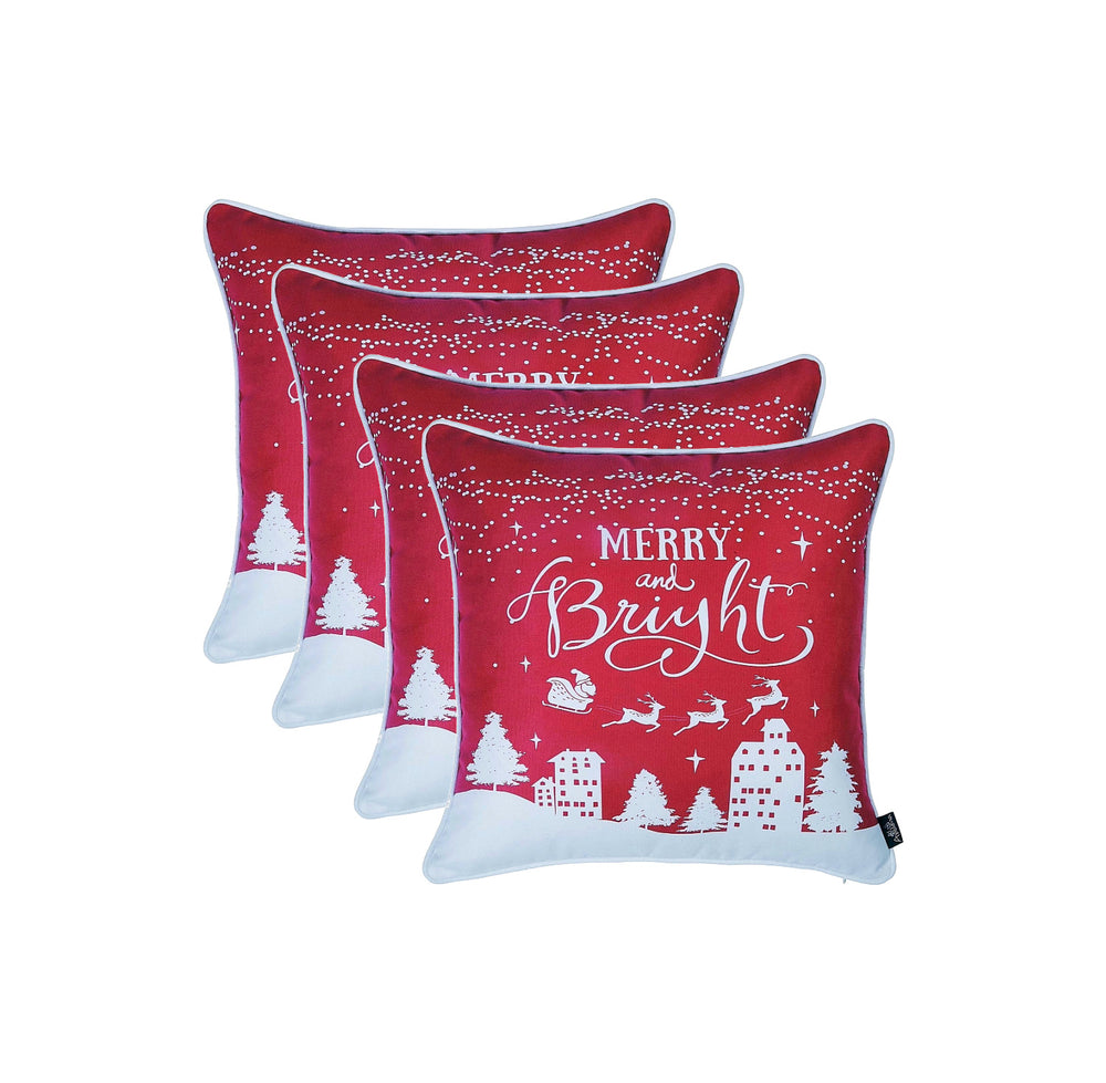 Homeroots Set Of 4 18" Christmas Merry Bright Throw Pillow Cover In Multicolor   376861