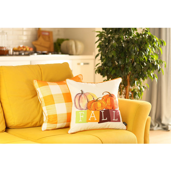 Homeroots Set Of Four 18" Orange Plaid And Pumpkin Throw Pillow Covers   376866