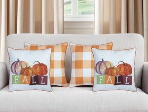 Homeroots Set Of Four 18" Orange Plaid And Pumpkin Throw Pillow Covers   376866