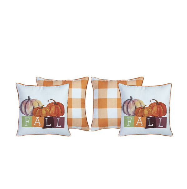 Homeroots Set Of Four 18" Orange Plaid And Pumpkin Throw Pillow Covers   376866