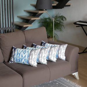 Homeroots Set Of 4 Aqua Blue And Gray Ikat Lumbar Pillow Covers   376871