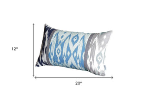 Homeroots Set Of 4 Aqua Blue And Gray Ikat Lumbar Pillow Covers   376871