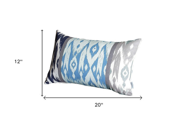 Homeroots Set Of 4 Aqua Blue And Gray Ikat Lumbar Pillow Covers   376871