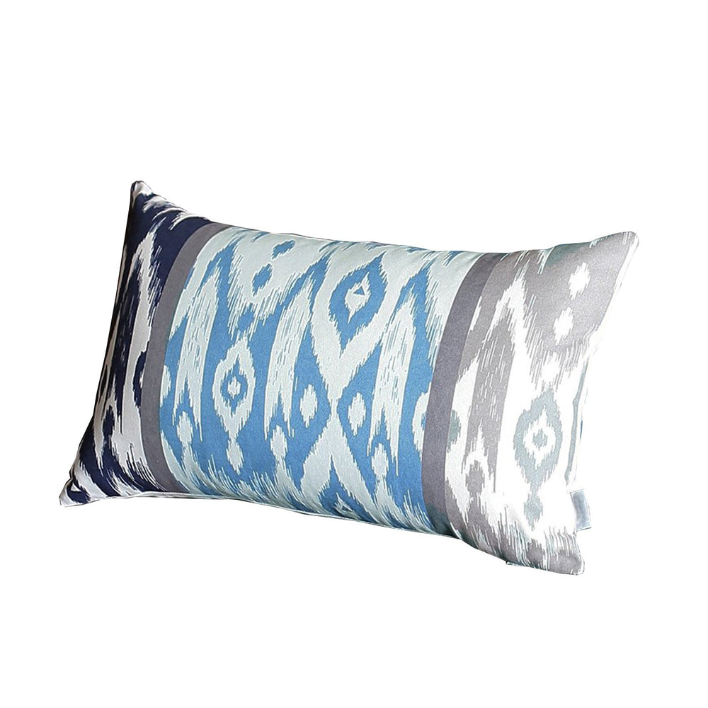 Homeroots Set Of 4 Aqua Blue And Gray Ikat Lumbar Pillow Covers   376871