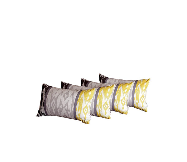 Homeroots Set Of 4 Gray And Yellow Ikat Lumbar Pillow Covers   376872
