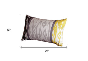 Homeroots Set Of 4 Gray And Yellow Ikat Lumbar Pillow Covers   376872