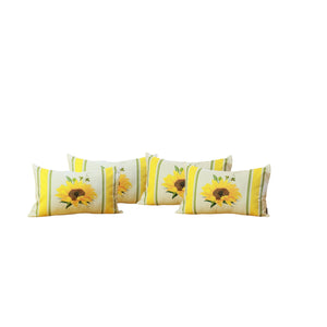 Homeroots Set Of Four 12" X 20" White And Yellow Sunflowers Fabric Lumbar Throw Pillow Covers   376874