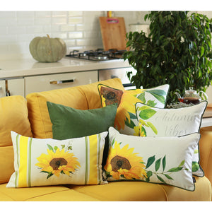 Homeroots Set Of Four 12" X 20" White And Yellow Sunflowers Fabric Lumbar Throw Pillow Covers   376874