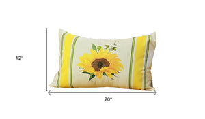 Homeroots Set Of Four 12" X 20" White And Yellow Sunflowers Fabric Lumbar Throw Pillow Covers   376874