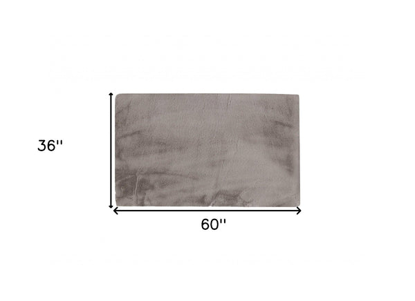 Homeroots Luxe Faux Rabbit Fur Rectangular Rug 3' X 5'   - Grey Grey Acrylic 376909