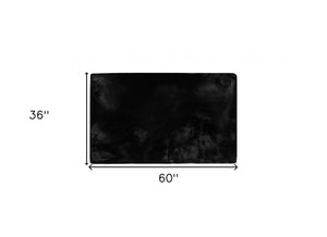 Homeroots Luxe Faux Rabbit Fur Rectangular Rug 3' X 5'   - Black Black Acrylic 376910