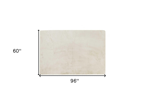 Homeroots Luxe Faux Rabbit Fur Rectangular Rug 5' X 8'   - Ivory Ivory Acrylic 376913
