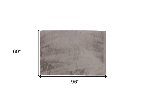 Homeroots Luxe Faux Rabbit Fur Rectangular Rug 5' X 8'   - Grey Grey Acrylic 376914