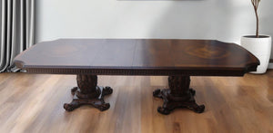 HomeRoots 136" Elegant Brown Solid Wood Double Pedestal Dining Table for Timeless Style & Durability 376940