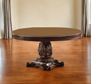 Homeroots 60" Brown Solid Wood Pedestal Base Dining Table   376942