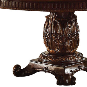 HomeRoots 60" Brown Solid Wood Pedestal Dining Table – Timeless Design for 6, Perfect for Home & Dining Rooms 376942