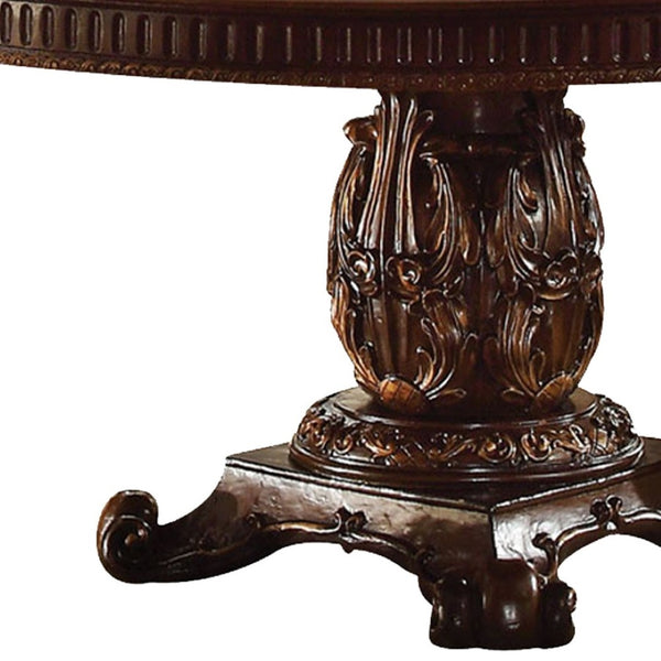 HomeRoots 60" Brown Solid Wood Pedestal Dining Table – Timeless Design for 6, Perfect for Home & Dining Rooms 376942