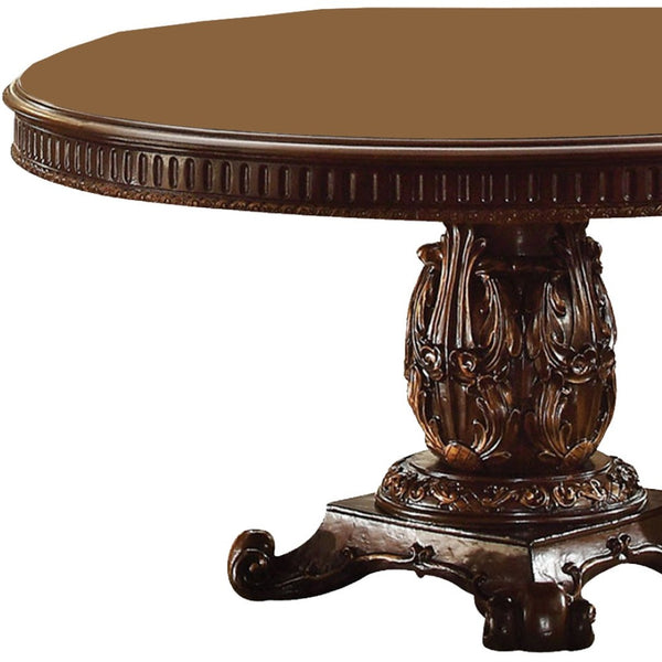 HomeRoots 60" Brown Solid Wood Pedestal Dining Table – Timeless Design for 6, Perfect for Home & Dining Rooms 376942
