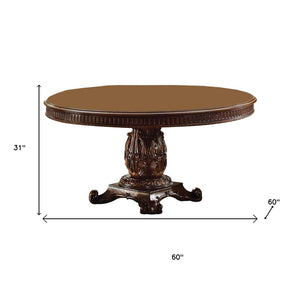 HomeRoots 60" Brown Solid Wood Pedestal Dining Table – Timeless Design for 6, Perfect for Home & Dining Rooms 376942