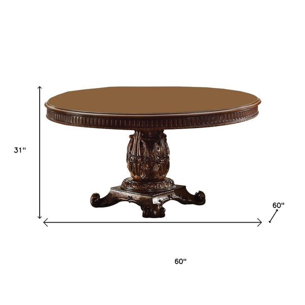 HomeRoots 60" Brown Solid Wood Pedestal Dining Table – Timeless Design for 6, Perfect for Home & Dining Rooms 376942