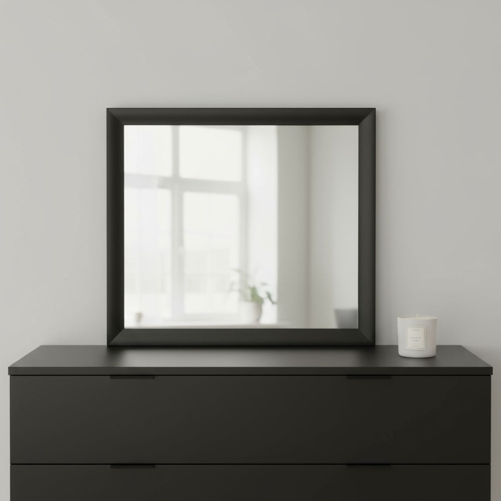 HomeRoots 35" Black Square Wood Framed Mirror – Modern Design for Dresser, Bedroom, or Office Décor Upgrade 376946