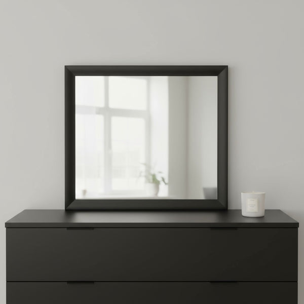 HomeRoots 35" Black Square Wood Framed Mirror – Modern Design for Dresser, Bedroom, or Office Décor Upgrade 376946