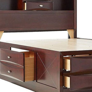 HomeRoots Espresso King Bed Frame with 10 Drawers & Bookcase Headboard - Stylish, Durable Storage Solution 376949