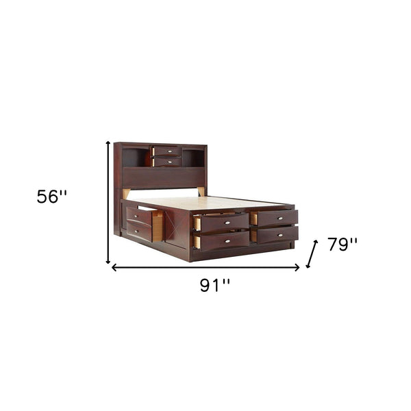 Homeroots Espresso Wood King With Ten Drawers Bed Frame  Wood 376949