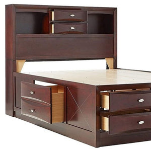 HomeRoots Espresso King Bed Frame with 10 Drawers & Bookcase Headboard - Stylish, Durable Storage Solution 376949