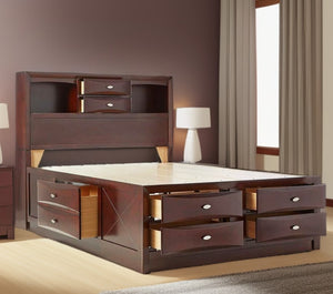 Homeroots Espresso Wood King With Ten Drawers Bed Frame  Wood 376949