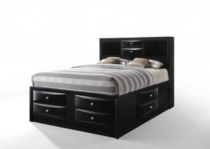 Homeroots Black Multii-drawer Wood Platform King  Bed With Pull Out Tray  Wood 376950