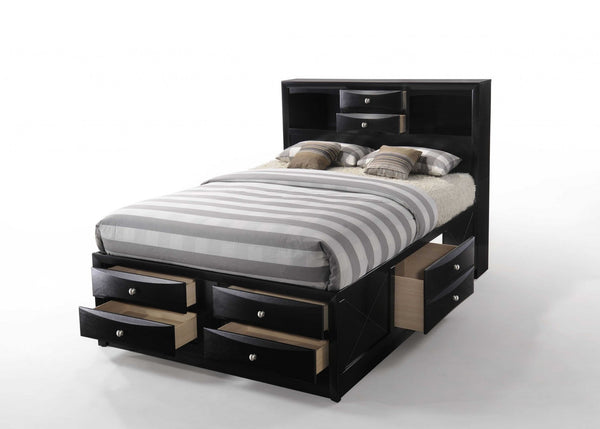 Homeroots Black Multii-drawer Wood Platform King  Bed With Pull Out Tray  Wood 376950