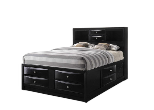 Homeroots Black Multii-drawer Wood Platform King  Bed With Pull Out Tray  Wood 376950