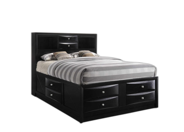 Homeroots Black Multii-drawer Wood Platform King  Bed With Pull Out Tray  Wood 376950