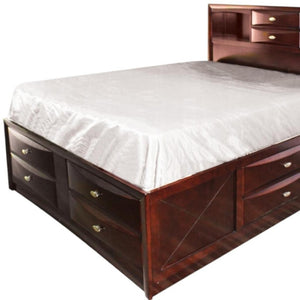 HomeRoots Espresso Wood Queen Bed Frame with Bookcase Headboard & Under-Bed Drawers for Organized Comfort 376954