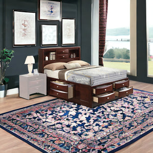 Homeroots Espresso Multii-drawer Wood Platform Queen Bed With Pull Out Tray  Wood 376954