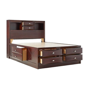 HomeRoots Espresso Wood Queen Bed Frame with Bookcase Headboard & Under-Bed Drawers for Organized Comfort 376954