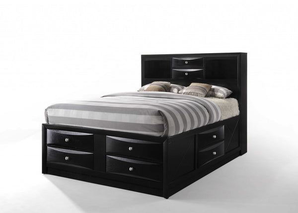 Homeroots Black Wood Queen With Ten Drawers Bed Frame  Wood 376955