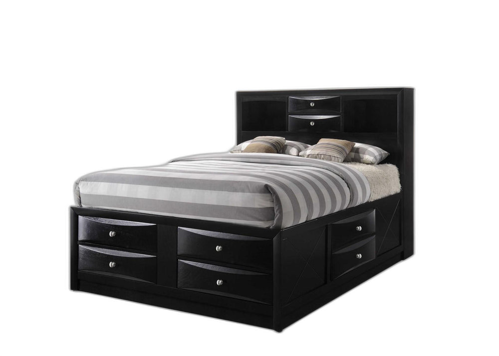 Homeroots Black Wood Queen With Ten Drawers Bed Frame  Wood 376955