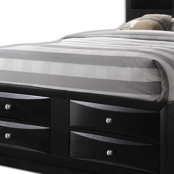 Homeroots Black Wood Queen With Ten Drawers Bed Frame  Wood 376955