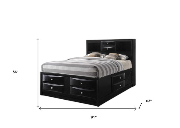 Homeroots Black Wood Queen With Ten Drawers Bed Frame  Wood 376955
